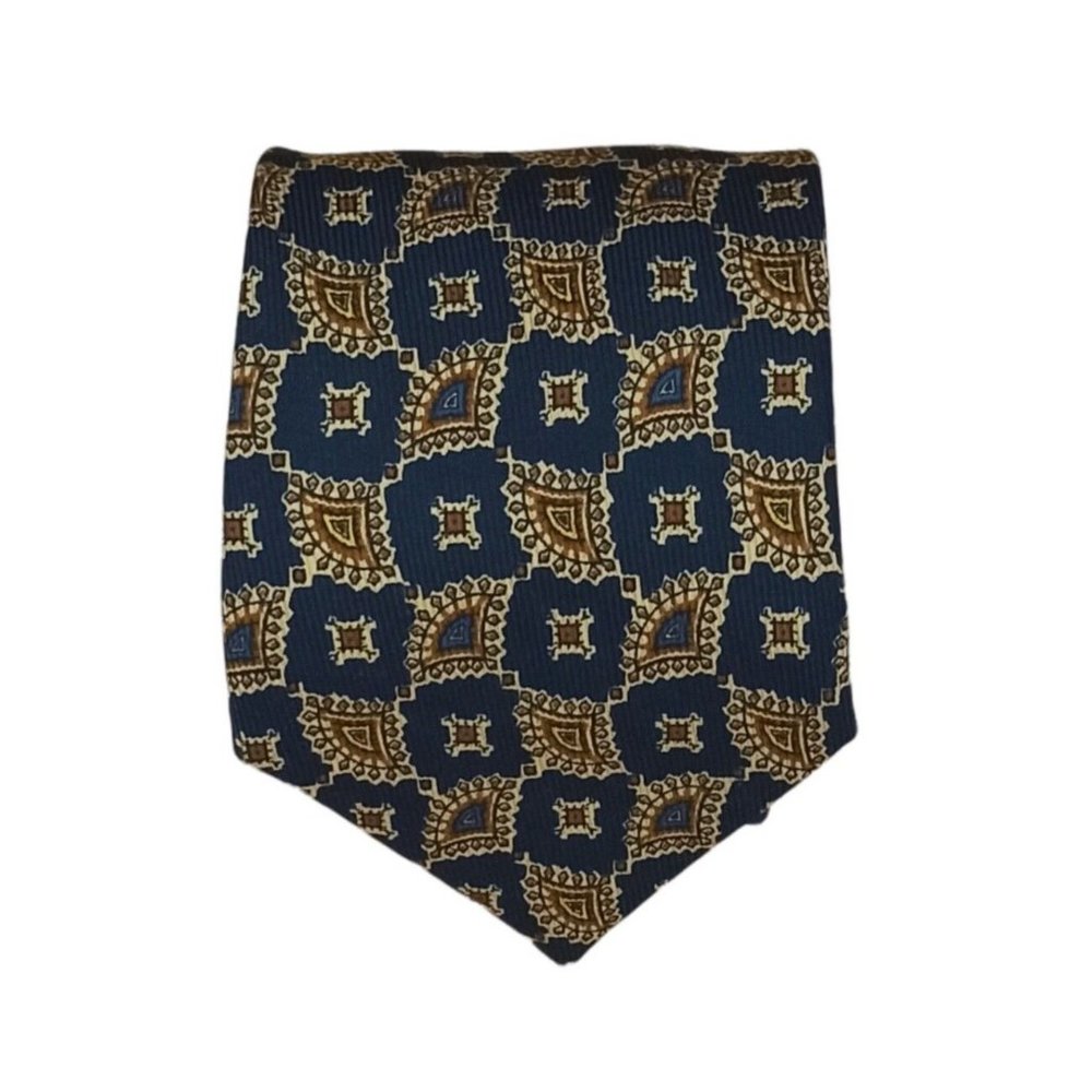 INES DE LA FRESSANGE Blue Geometric Silk Tie HANDMADE ENGLAND 58"/ 3.7" EC
